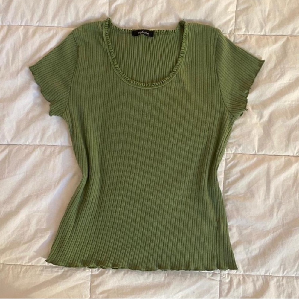 Y2K Ambiance Green Lettuce-Edged Baby Tee
